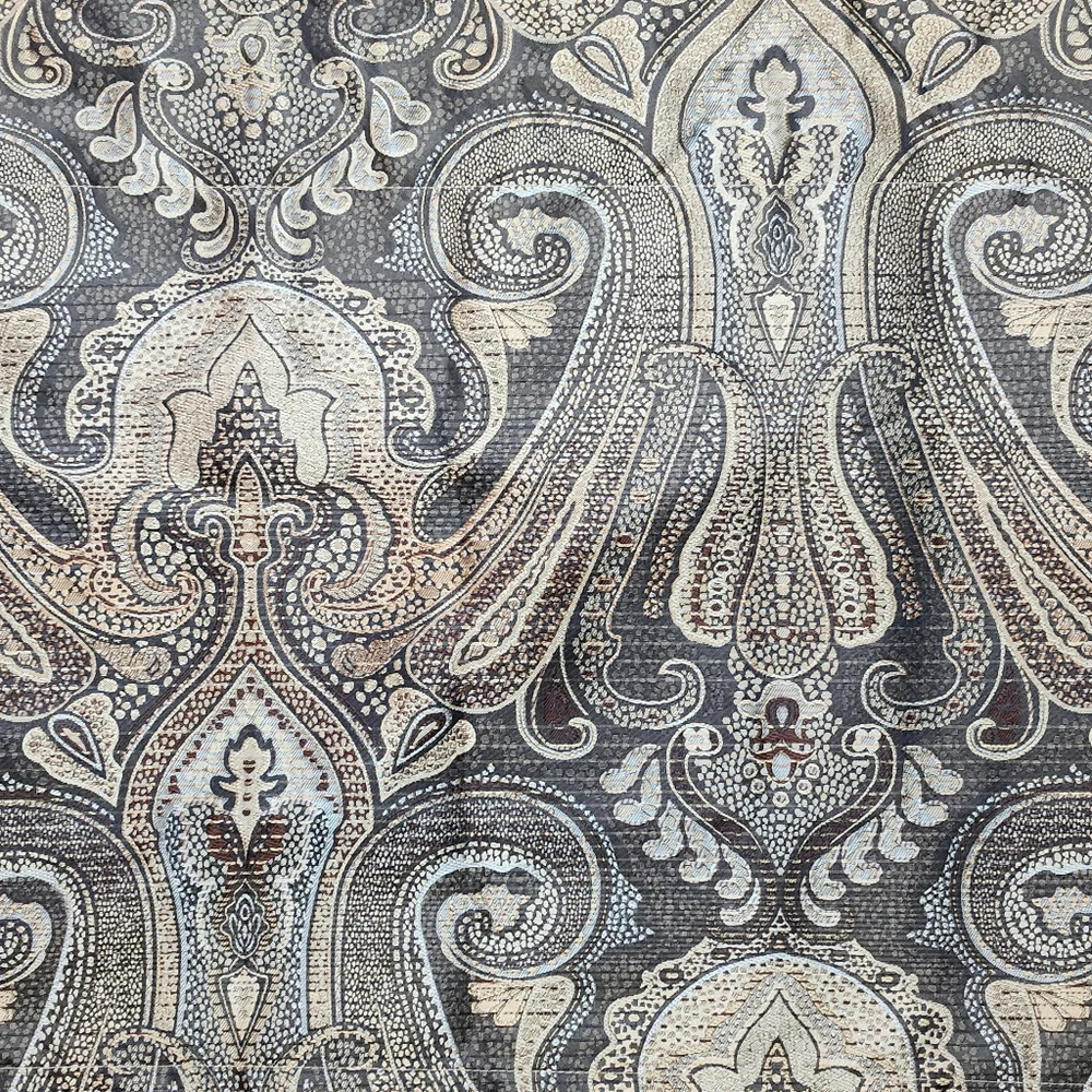 Raymond Waites black gold baroque paisley jacquard valance set, lined, 87